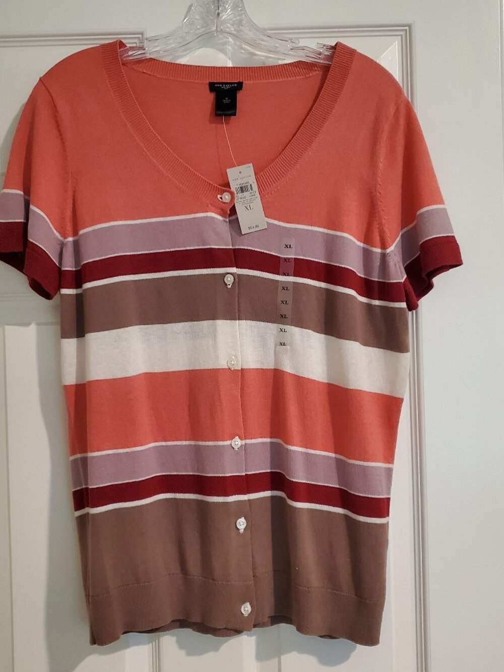 Ann Taylor Melon/Khaki/Raspberry/Lavendar Short Sleeve Cardigan Womens XL - NWT
